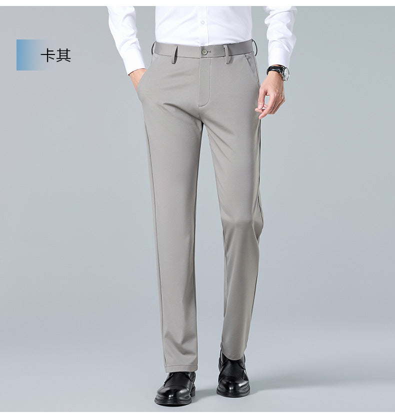 Men's Casual Pants with Mulberry Silk, Ice-Feel Business Commuter Trousers, Summer New High-End Wrinkle-Free Straight-Leg Pants