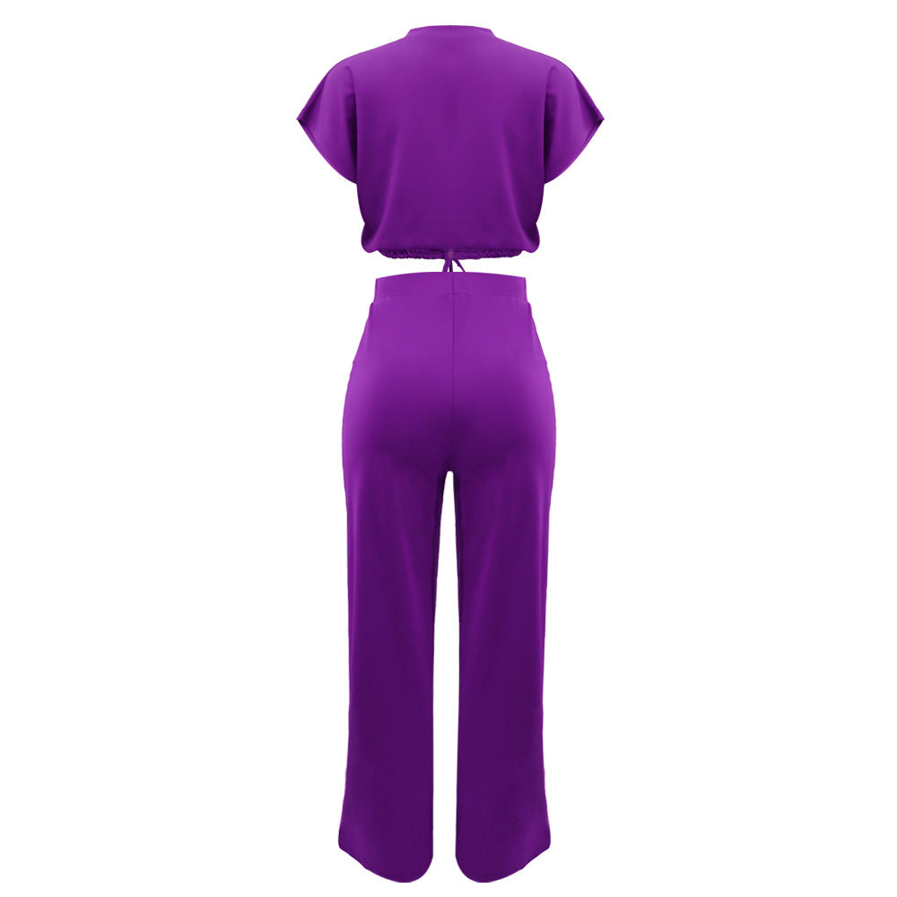 Ensemble Deux Pièces Femme – Top Cordon & Pantalon Taille Haute Fendu, Été