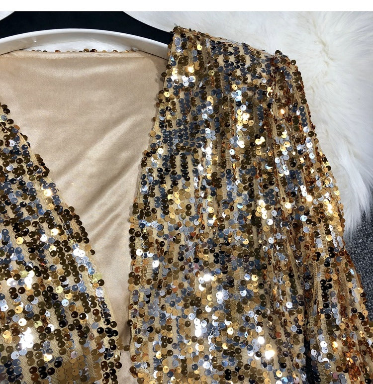 European Station All-match Short Edition Sequins Small Suit BINGBING Beaded Waistcoat Jazz Performance Suit