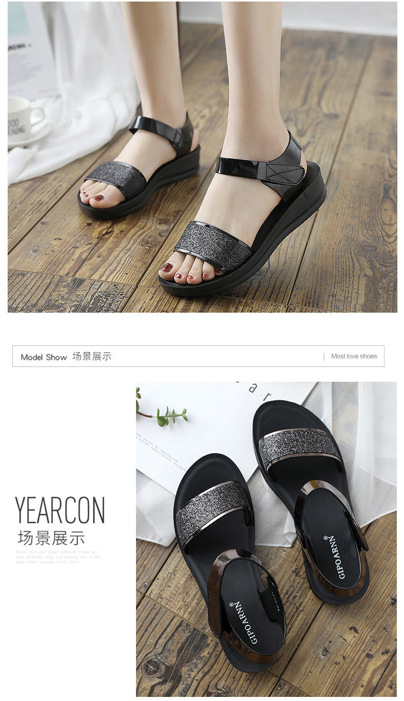 Sandales Femme Confortables Été – Semelle Épaisse, Talon Moyen, Velcro