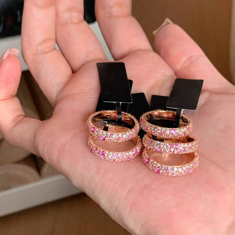Bague Femme Diamant Rose Dégradé Anneau Ouvert – Style Français Luxe 2025