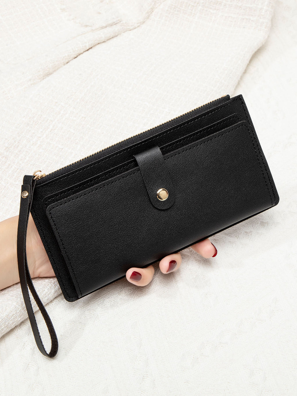 New Multifunctional Ultra-thin Women's Long Wallet Fashionable Folding Zipper Buckle Clutch Solid Color Portable Coin Purse
