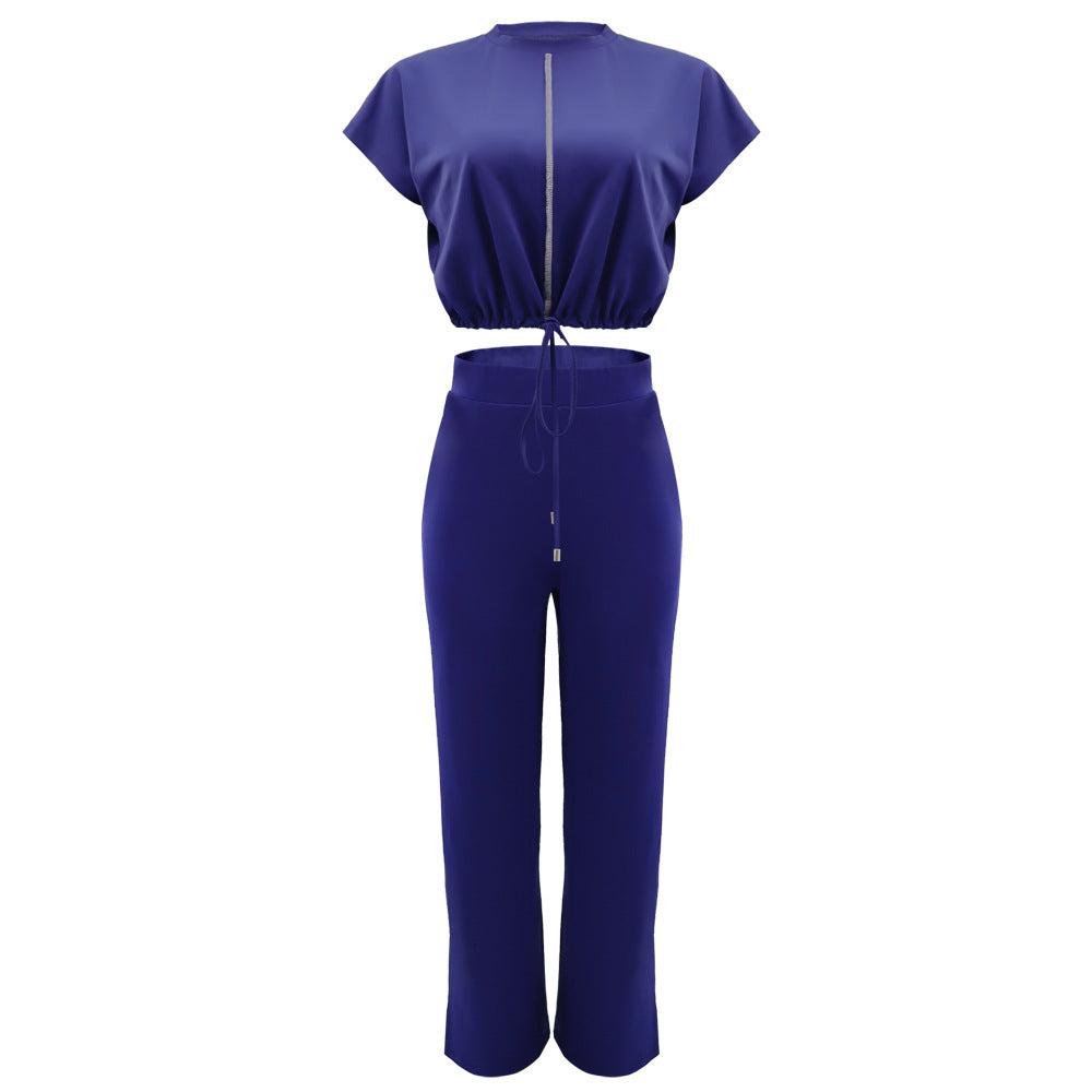 Ensemble Deux Pièces Femme – Top Cordon & Pantalon Taille Haute Fendu, Été
