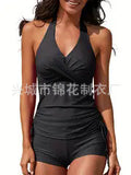 Cross-Border European and American Women's Fashionable High-End Two-Piece Split Hot Spring Resort Swimsuit with Drawstring Swimsuit with Boxer Angle
