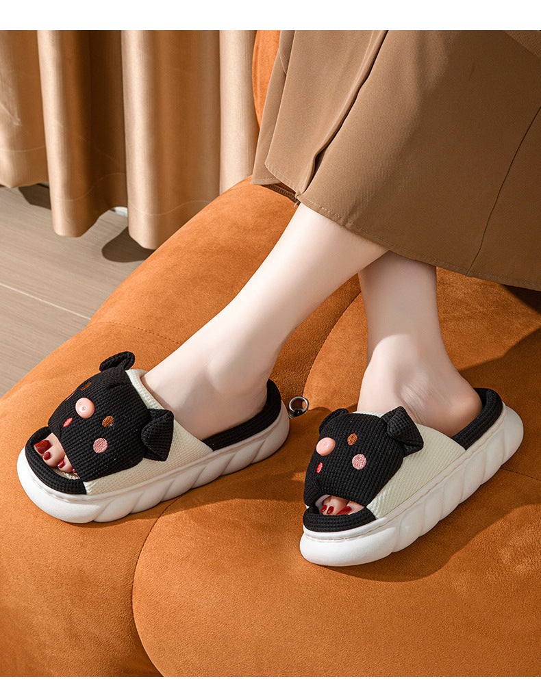 Cross-border Foreign Trade Tail Pig Cute Men and Women Couple Universal Open Toe Linen Cotton Linen Slippers