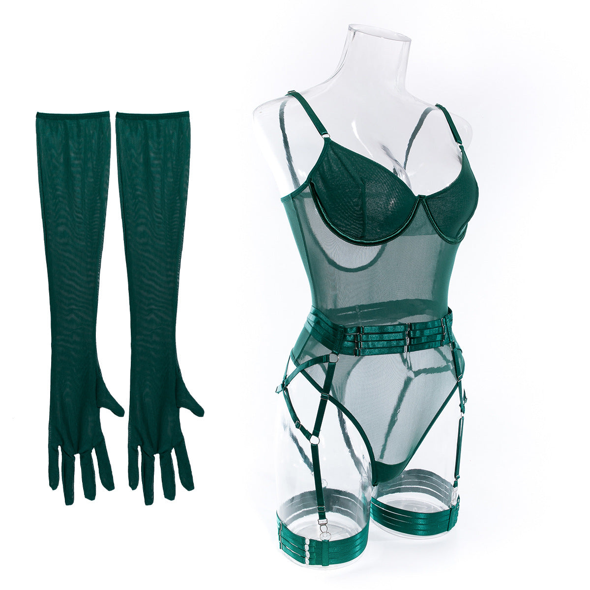 Lingerie Sexy Trois Pièces Dentelle avec Gants – Bralette, Culotte & Gants