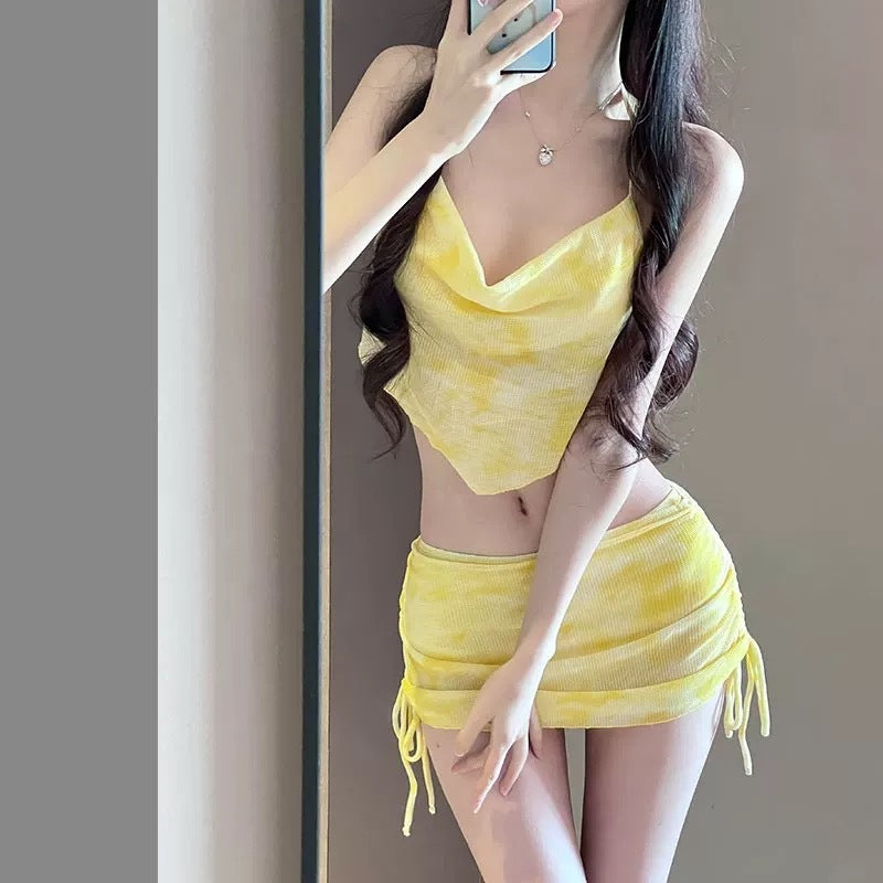 Swimsuit 2025 New Sexy Skirt Bikini Split Three-piece Blouse Slimming Holiday Beach Spa