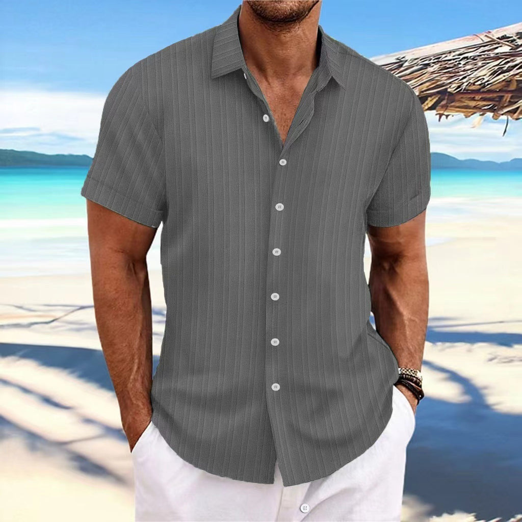 Chemise Homme Lin Rayée Manches Courtes – Casual, Respirante, Style Britannique