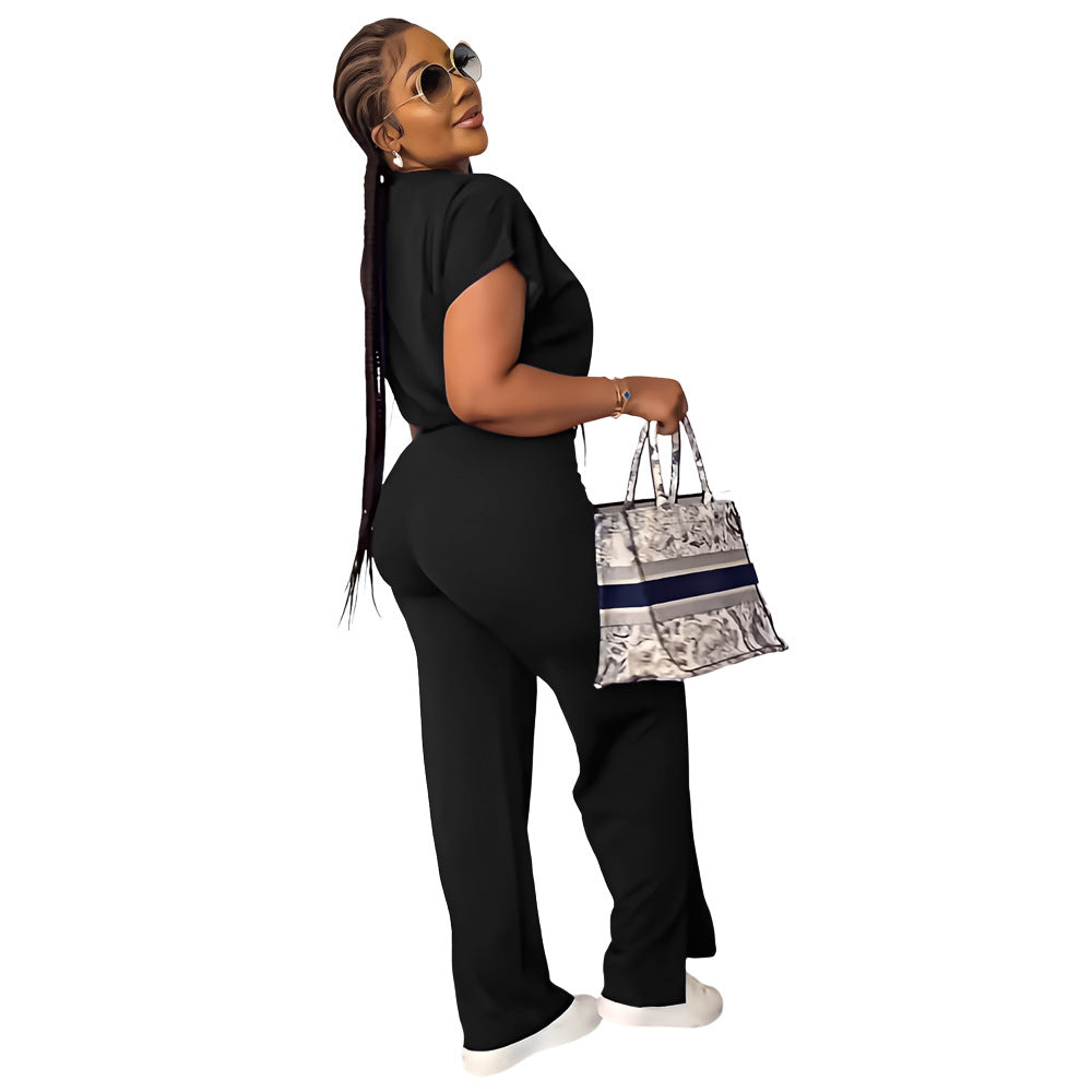 Ensemble Deux Pièces Femme – Top Cordon & Pantalon Taille Haute Fendu, Été