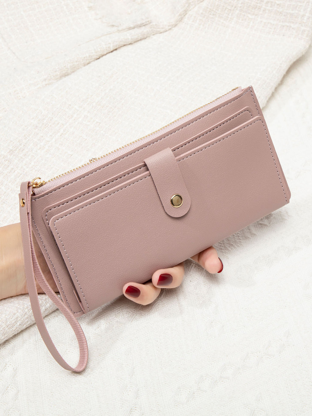 New Multifunctional Ultra-thin Women's Long Wallet Fashionable Folding Zipper Buckle Clutch Solid Color Portable Coin Purse