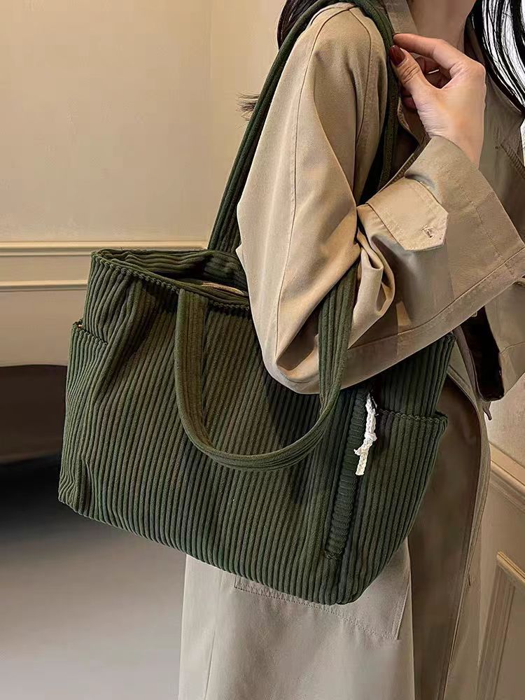 Sac Cabas Velours Côtelé Femme Grande Capacité – Tote Bag Casual Tendance