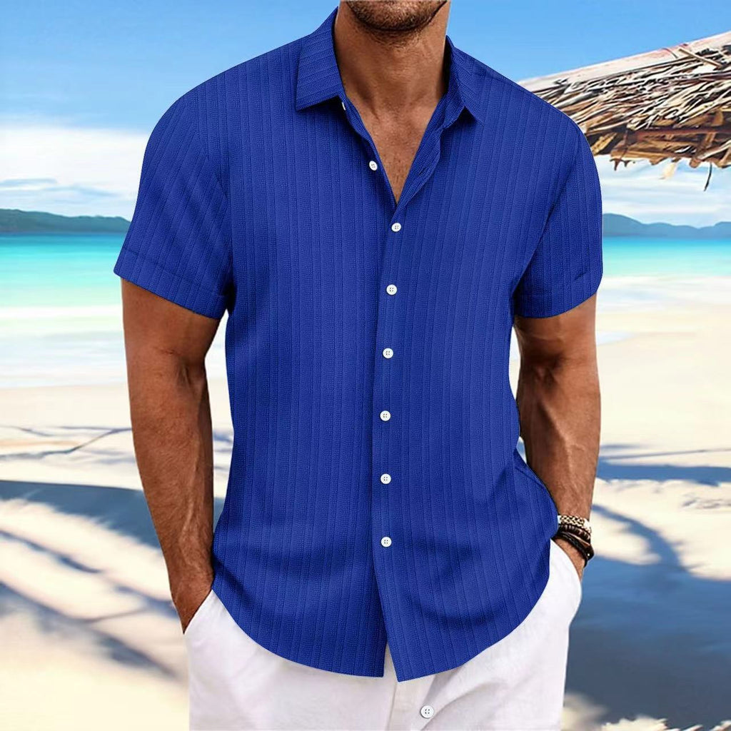 Chemise Homme Lin Rayée Manches Courtes – Casual, Respirante, Style Britannique