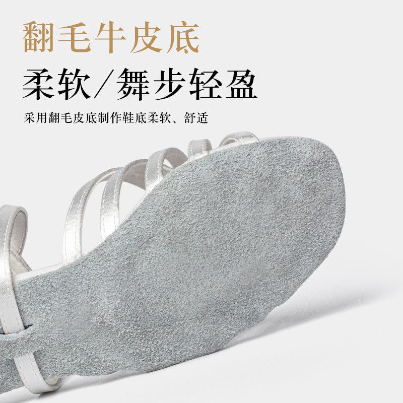 White Professional Latin Dance Shoes for Kidsren and Girls, Soft-Soled Dance Practice Shoes for Girls, Low-Heeled Kidsren's Dance Shoes for Grade Examination