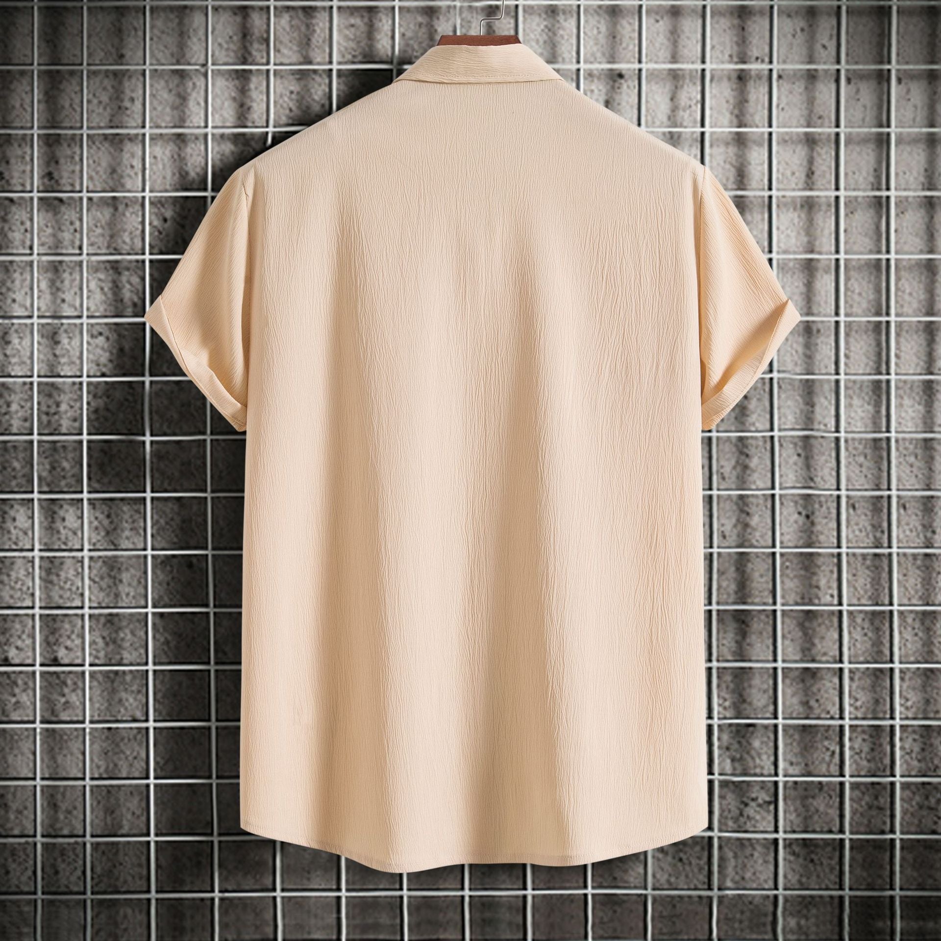 Cross-border 2025 Summer New Men's Short-sleeved Shirt Loose Solid Color Button Short-sleeved Shirt Men's Short-sleeved Shirt