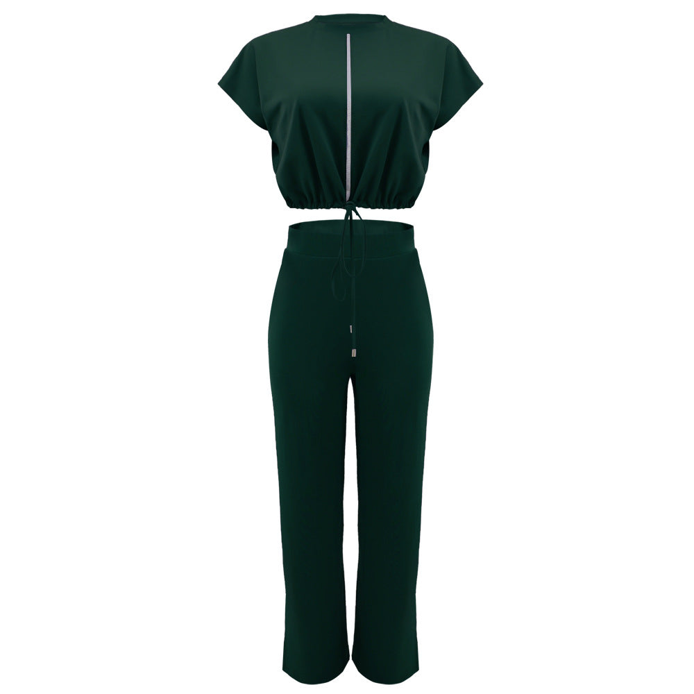 Ensemble Deux Pièces Femme – Top Cordon & Pantalon Taille Haute Fendu, Été