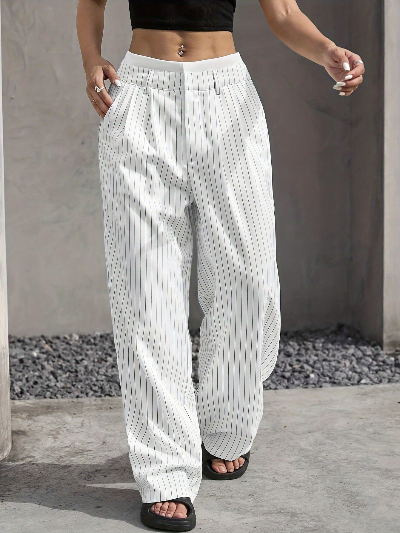 2025 Cross-border Spring and Summer New Women's Trousers Fashion Casual High Waist Stitching Dosing Loose Straight Pants