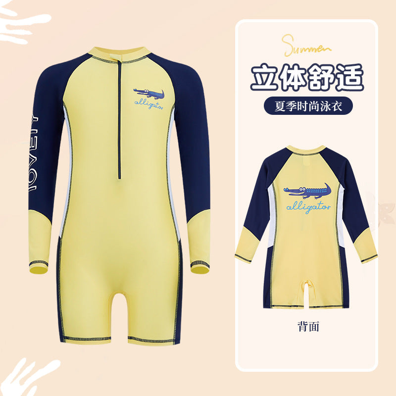 Maillot de Bain Garçon Anti-UV Manches Longues – Séchage Rapide, Motif Crocodile