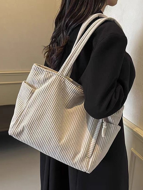 Sac Cabas Velours Côtelé Femme Grande Capacité – Tote Bag Casual Tendance