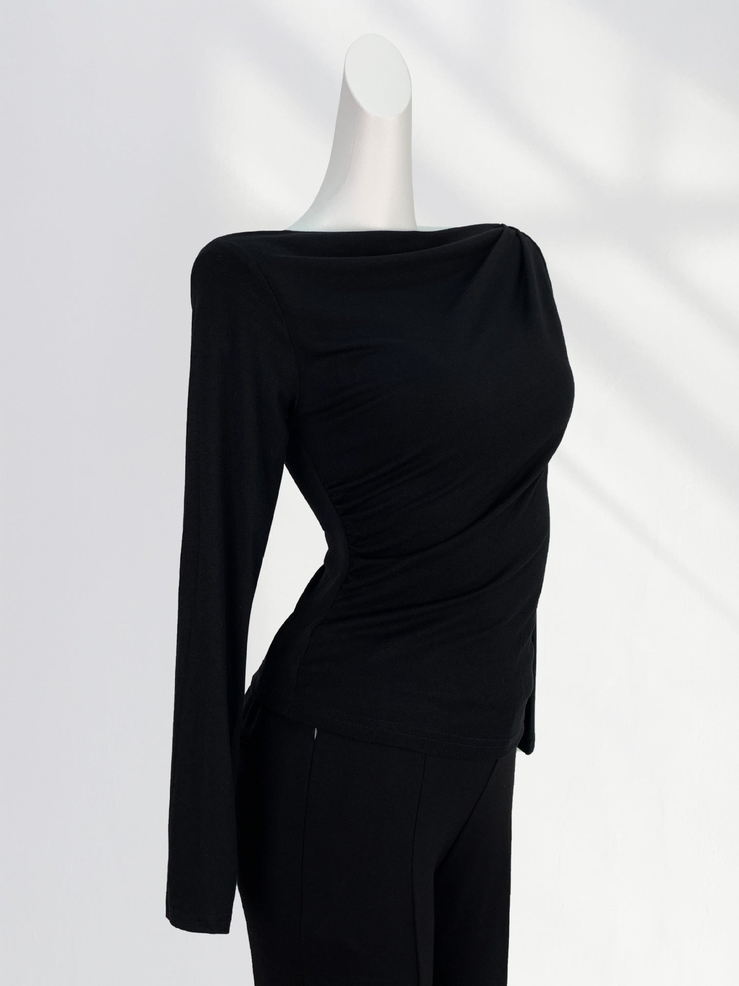 T-Shirt Femme Épaules Dénudées Manches Longues – Modal Doux, Coupe Ample