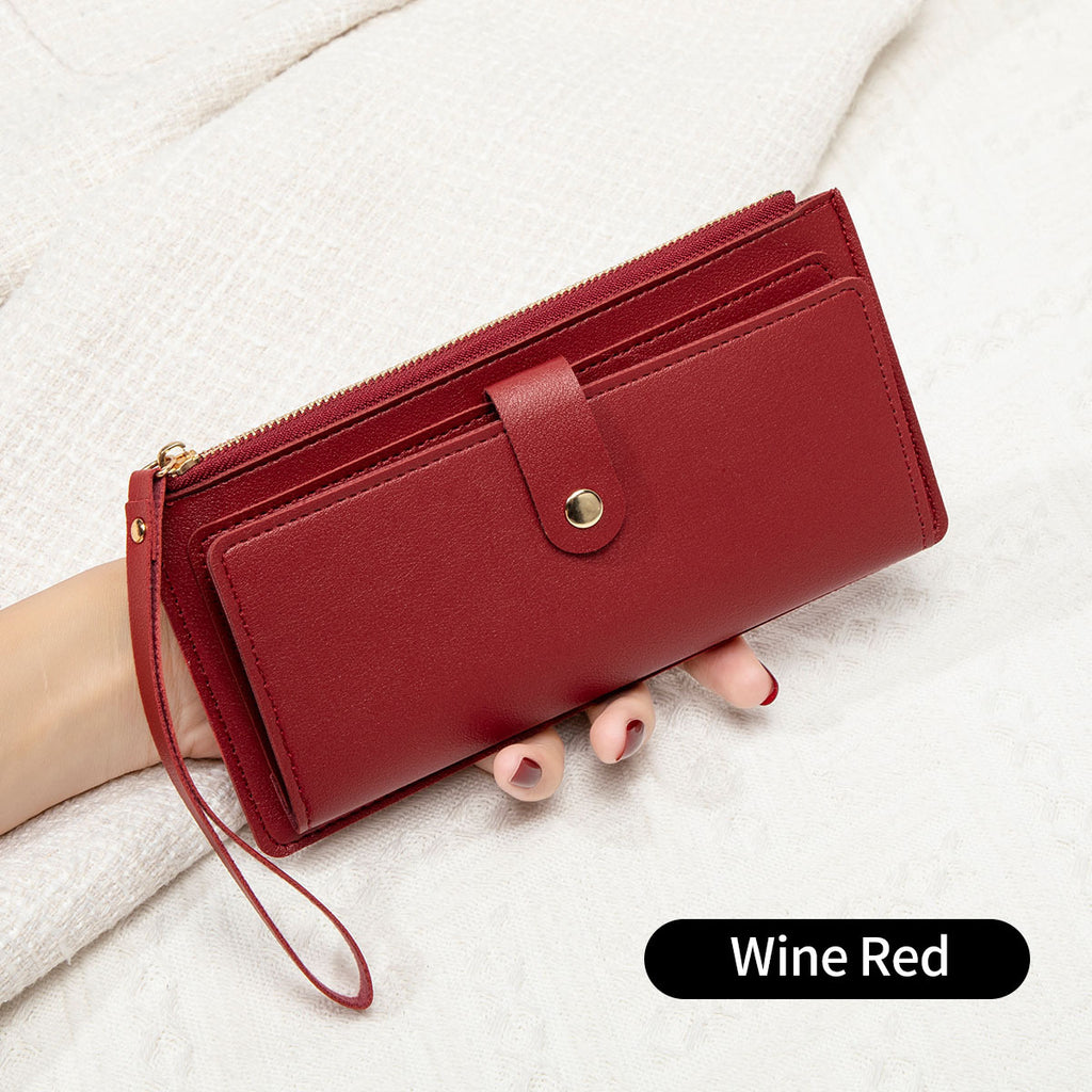 New Multifunctional Ultra-thin Women's Long Wallet Fashionable Folding Zipper Buckle Clutch Solid Color Portable Coin Purse