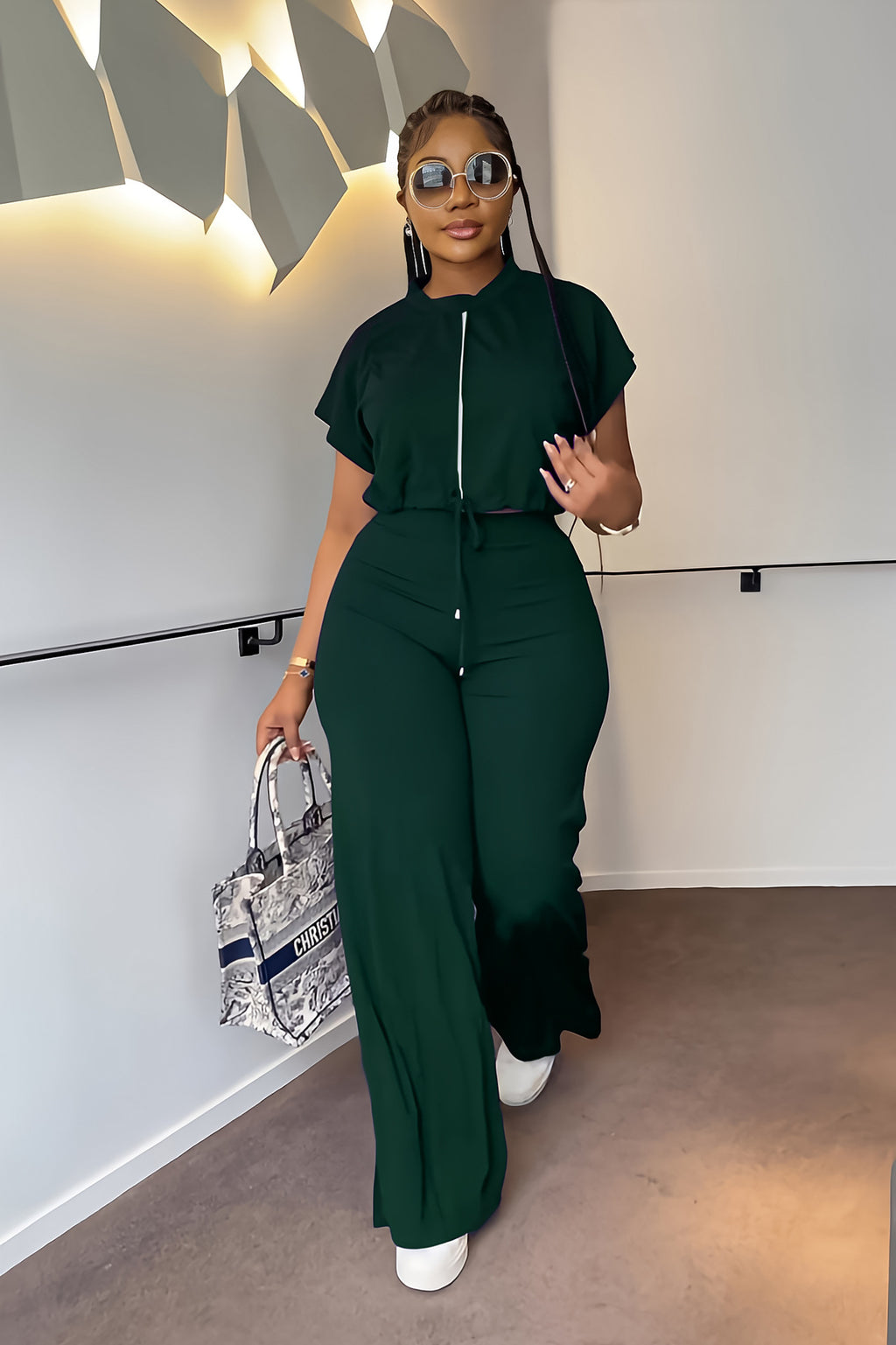 Ensemble Deux Pièces Femme – Top Cordon & Pantalon Taille Haute Fendu, Été