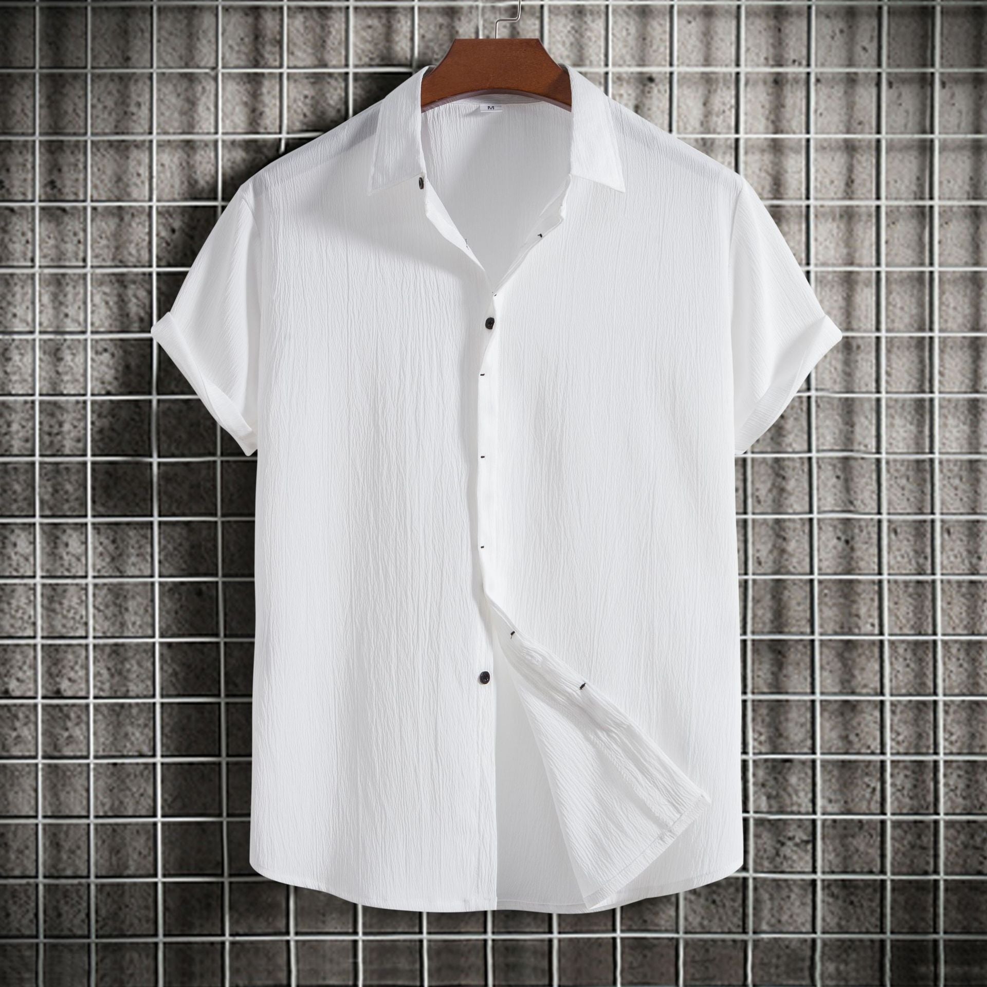 Chemise Homme Manches Courtes Couleur Unie – Casual, Respirante, Été 2025