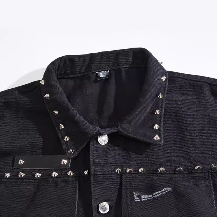 Trendy men's spring/summer autumn black Denim vest trendy cool rivet plus size vest Korean style personalized vest waistcoat
