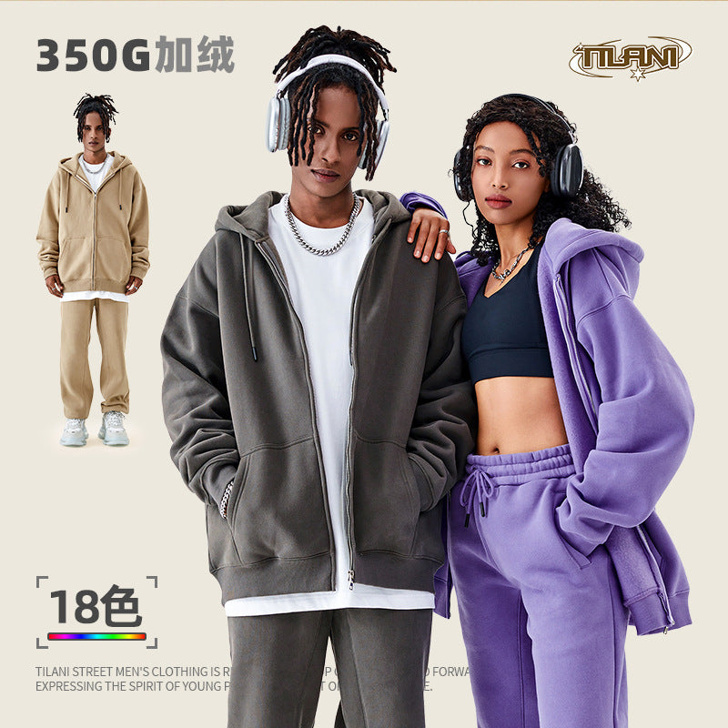 Ensemble Jogging Sweat Zippé Capuche Couleur Unie – Homme & Femme, Casual Sport