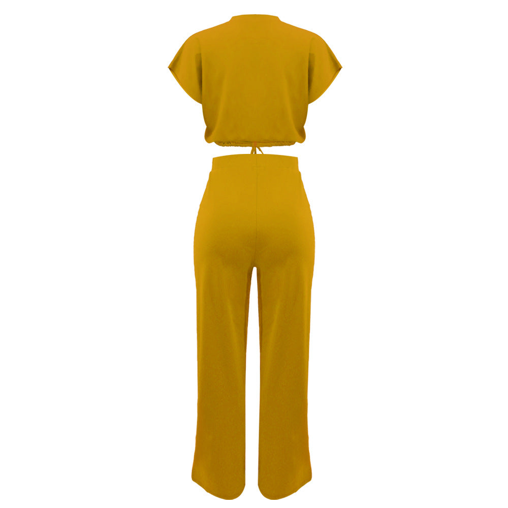 Ensemble Deux Pièces Femme – Top Cordon & Pantalon Taille Haute Fendu, Été
