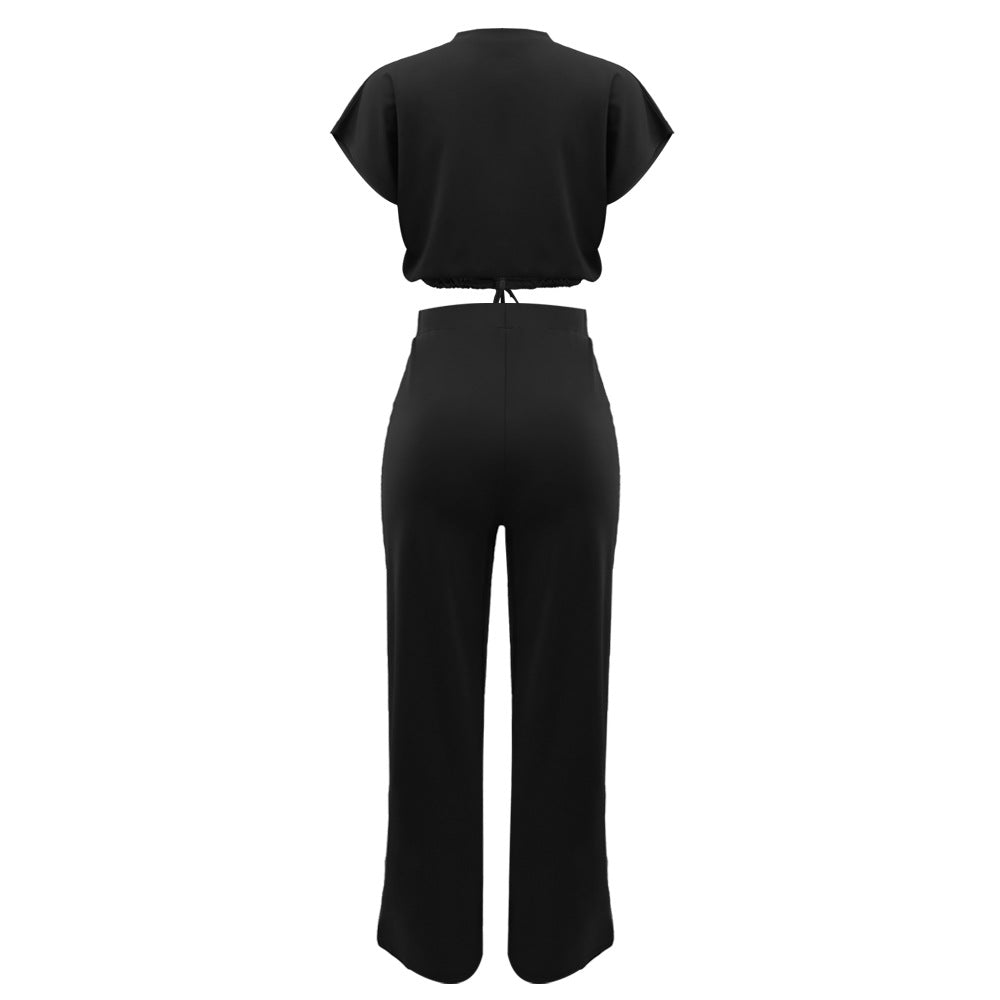 Ensemble Deux Pièces Femme – Top Cordon & Pantalon Taille Haute Fendu, Été