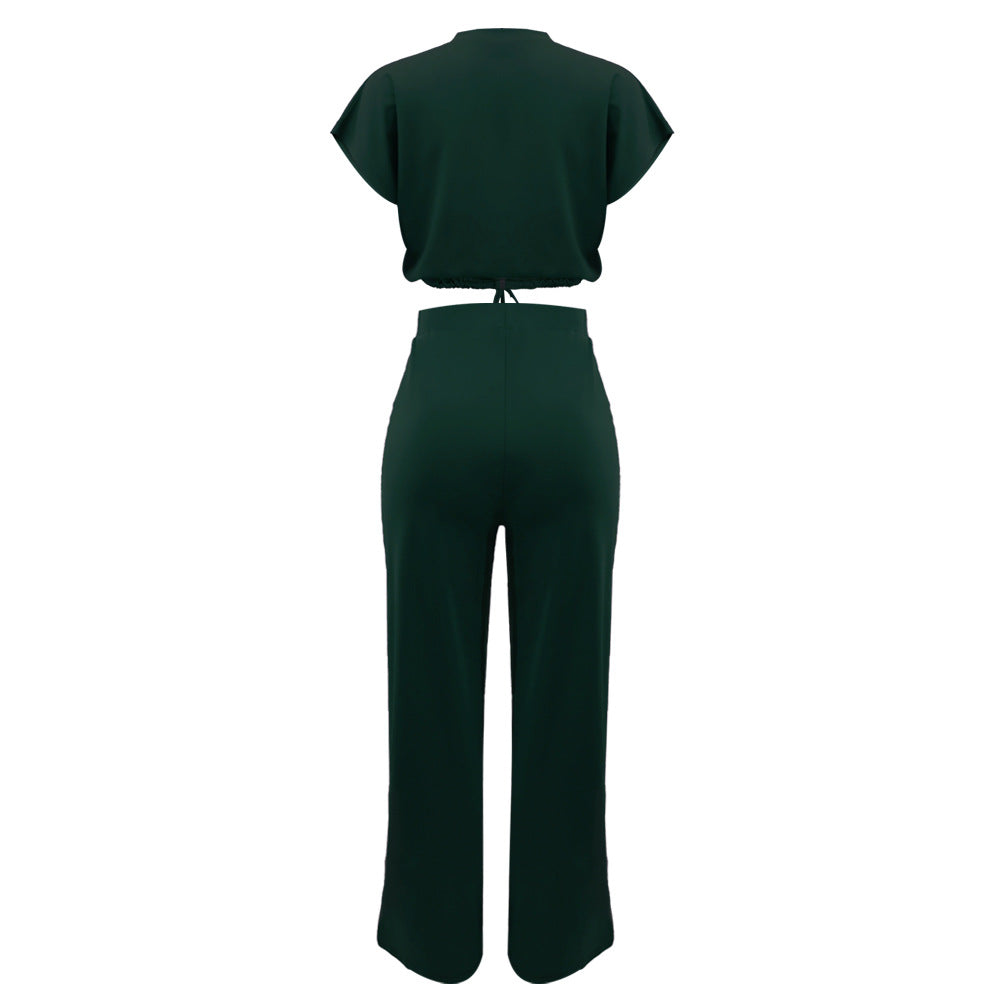 Ensemble Deux Pièces Femme – Top Cordon & Pantalon Taille Haute Fendu, Été