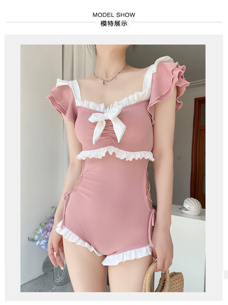 Korean Style Swimsuit Female One-Piece Cute Girl Conservative Belly-Covering Slimming Look Ins Style 2025 New Resort Hot Spring Swimsuit
