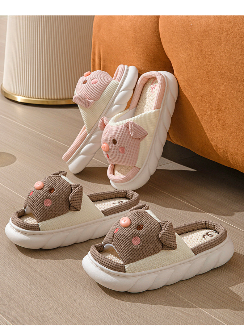 Cross-border Foreign Trade Tail Pig Cute Men and Women Couple Universal Open Toe Linen Cotton Linen Slippers