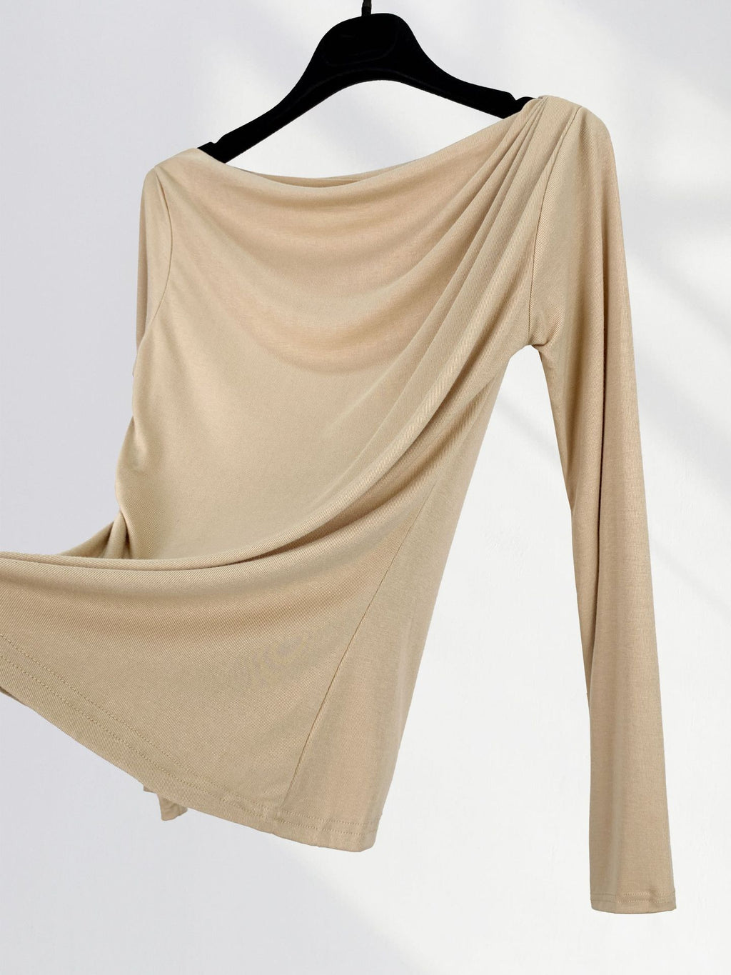 T-Shirt Femme Épaules Dénudées Manches Longues – Modal Doux, Coupe Ample