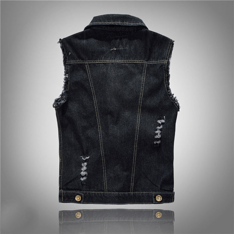 Men's Large Size Black Denim Vest Foreign Trade Men's Vest Vest Ripped Vest Men's Korean Version