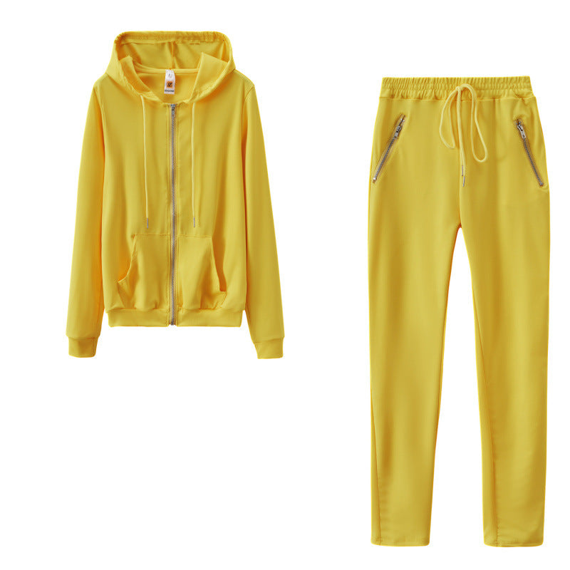 2024 cross-border autumn and winter European and American women's fashion sports leisure solid color suit personality zipper pocket two-piece set