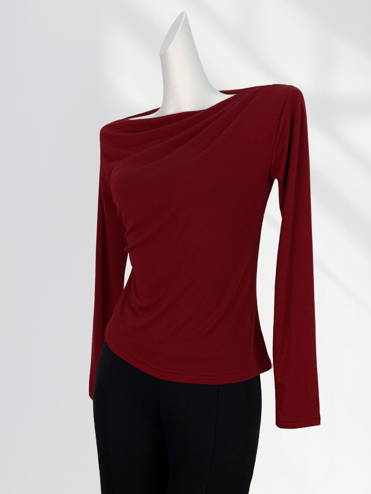 T-Shirt Femme Épaules Dénudées Manches Longues – Modal Doux, Coupe Ample