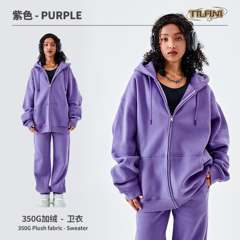 Ensemble Jogging Sweat Zippé Capuche Couleur Unie – Homme & Femme, Casual Sport