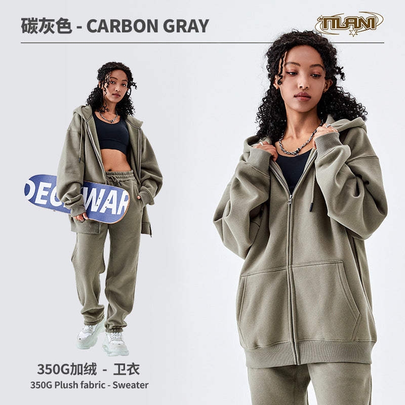Ensemble Jogging Sweat Zippé Capuche Couleur Unie – Homme & Femme, Casual Sport