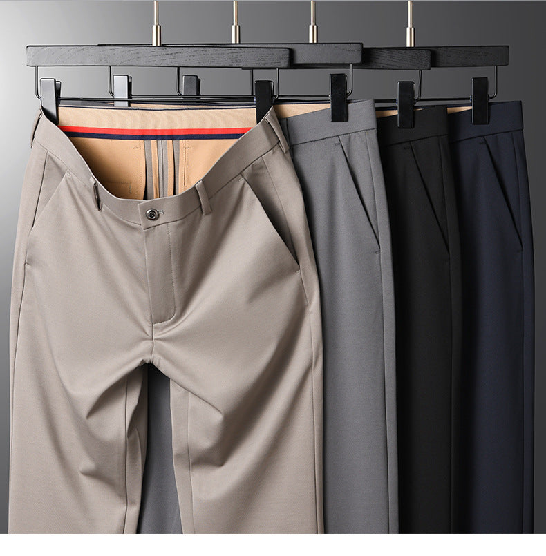 Men's Casual Pants with Mulberry Silk, Ice-Feel Business Commuter Trousers, Summer New High-End Wrinkle-Free Straight-Leg Pants