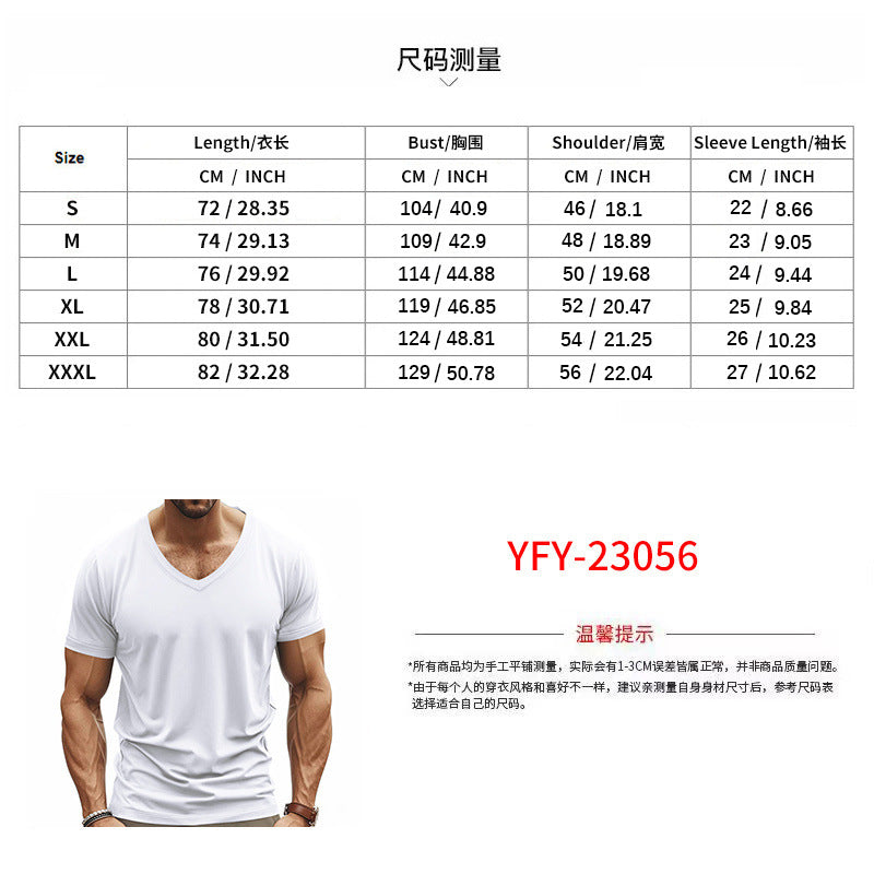 2025 Independent Station European and American Men's Short-Sleeved V Neck T-Shirt Amazon Men's Slim Pure Color Casual T-Shirt Short-Sleeved Men