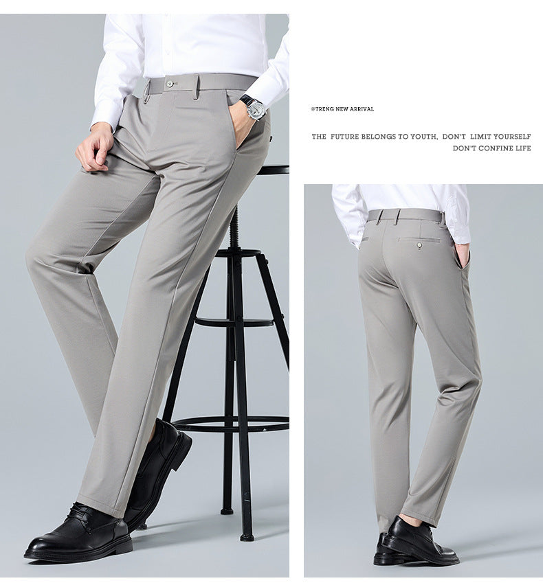 Men's Casual Pants with Mulberry Silk, Ice-Feel Business Commuter Trousers, Summer New High-End Wrinkle-Free Straight-Leg Pants