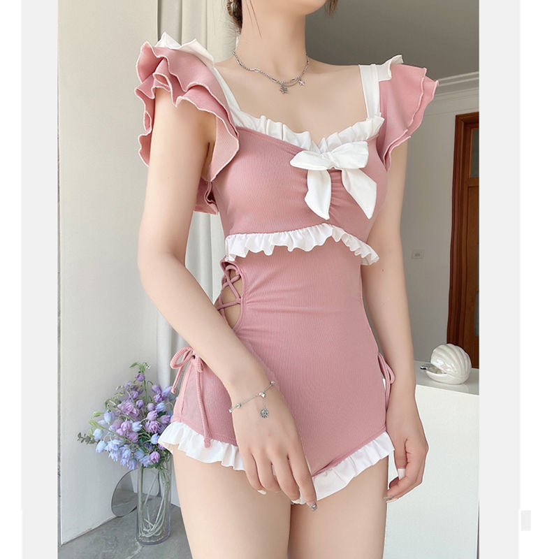 Korean Style Swimsuit Female One-Piece Cute Girl Conservative Belly-Covering Slimming Look Ins Style 2025 New Resort Hot Spring Swimsuit
