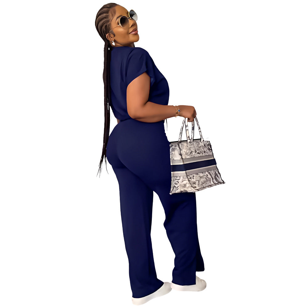 Ensemble Deux Pièces Femme – Top Cordon & Pantalon Taille Haute Fendu, Été