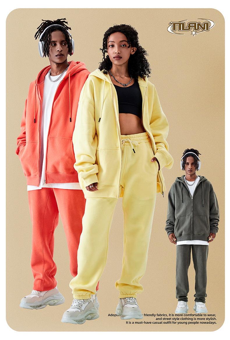 Tilani Men's Sweatshirt Cross-Border Casual Sports Suit Fashionable Pure Color Sweatshirt for Men and Women Simple Zipper Hoodie