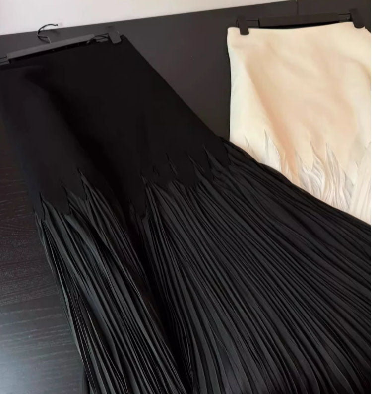 Petal Pleated High Waist Skirt Summer Elegant Lace Heavy Industry Pleated Draped Sense Large Skirt Gentle Long Skirt for Women