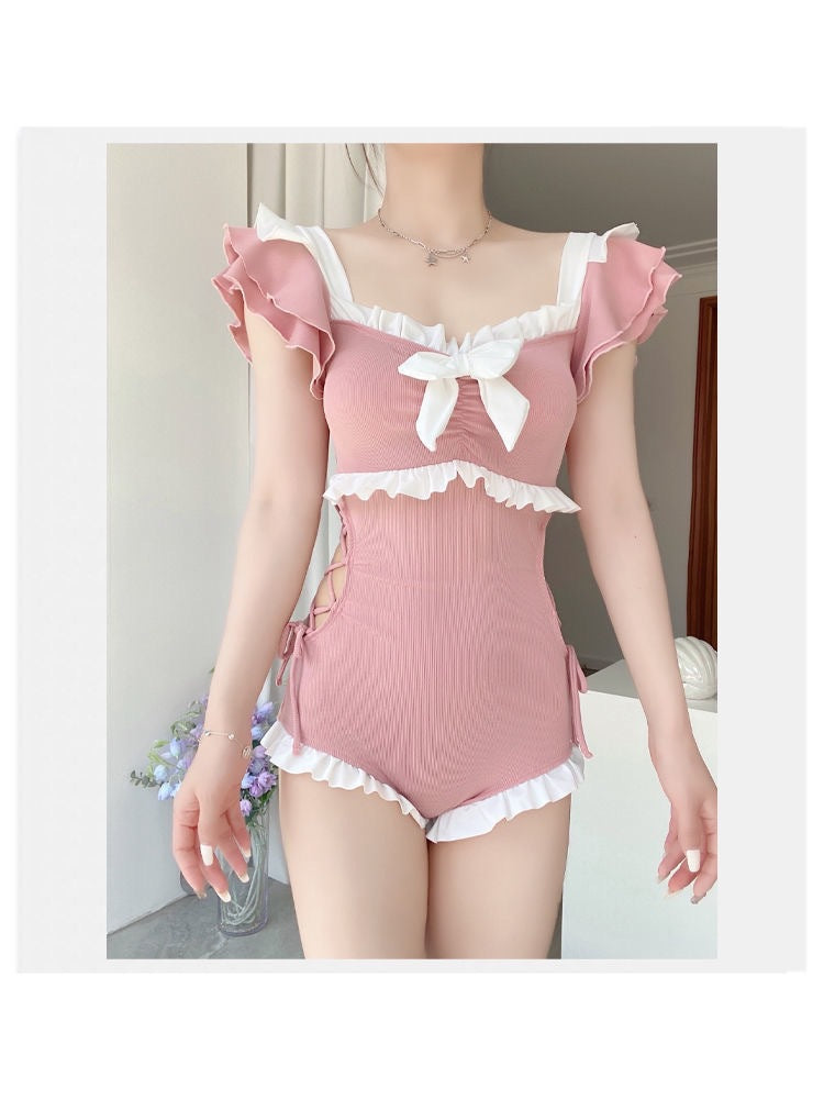 Korean Style Swimsuit Female One-Piece Cute Girl Conservative Belly-Covering Slimming Look Ins Style 2025 New Resort Hot Spring Swimsuit