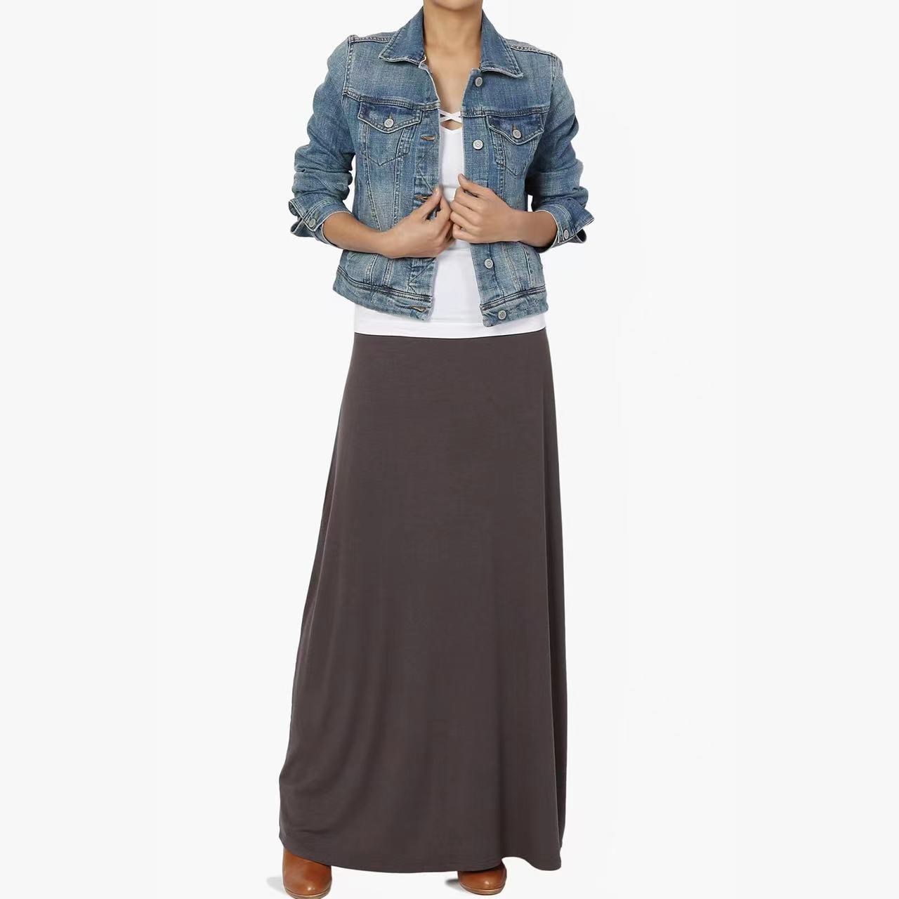 Jupe Longue Taille Haute Femme – Coton Confortable, Style Casual Élégant