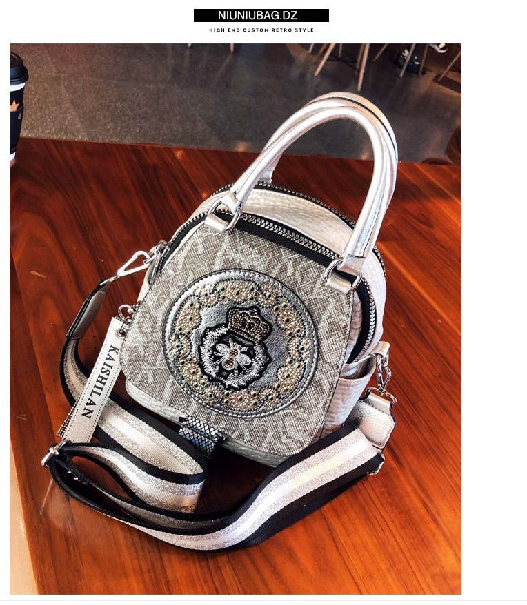 Super Hot Hot Rhinestone Backpack Women's 2025 New Fashion Women's Backpack High-end Genuine Leather Crossbody Bag Light Luxury
