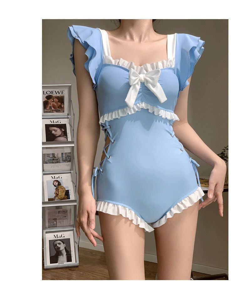 Korean Style Swimsuit Female One-Piece Cute Girl Conservative Belly-Covering Slimming Look Ins Style 2025 New Resort Hot Spring Swimsuit